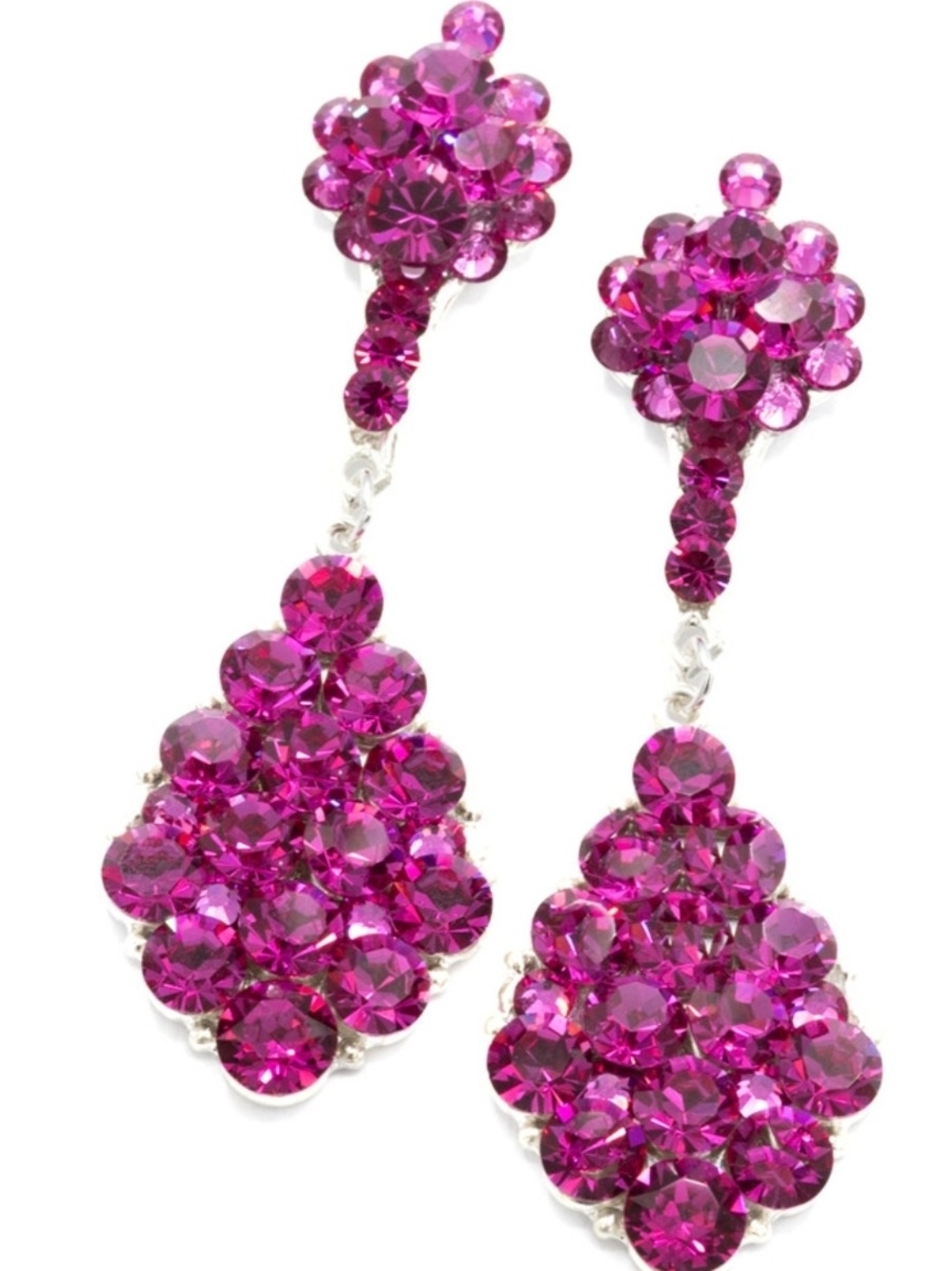 Vibrant Hot Pink Crystal Drop Earrings - Women Jewelry